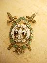 Vintage Enamel Medieval Fleur de lis Crossed swords Brooch