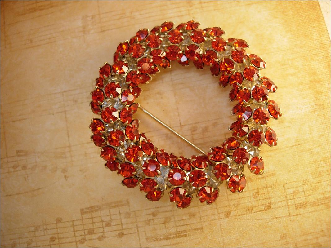Vintage 100 Rhinestone Brooch Chunky cascading Circle Fall colors