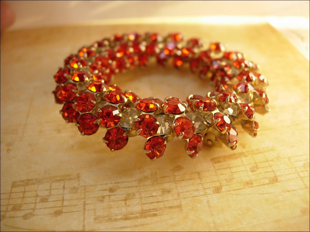 Vintage 100 Rhinestone Brooch Chunky cascading Circle Fall colors
