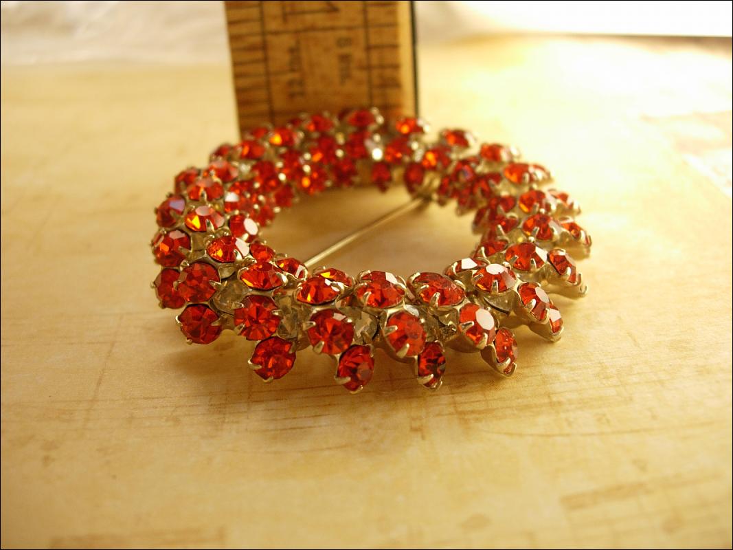 Vintage 100 Rhinestone Brooch Chunky cascading Circle Fall colors