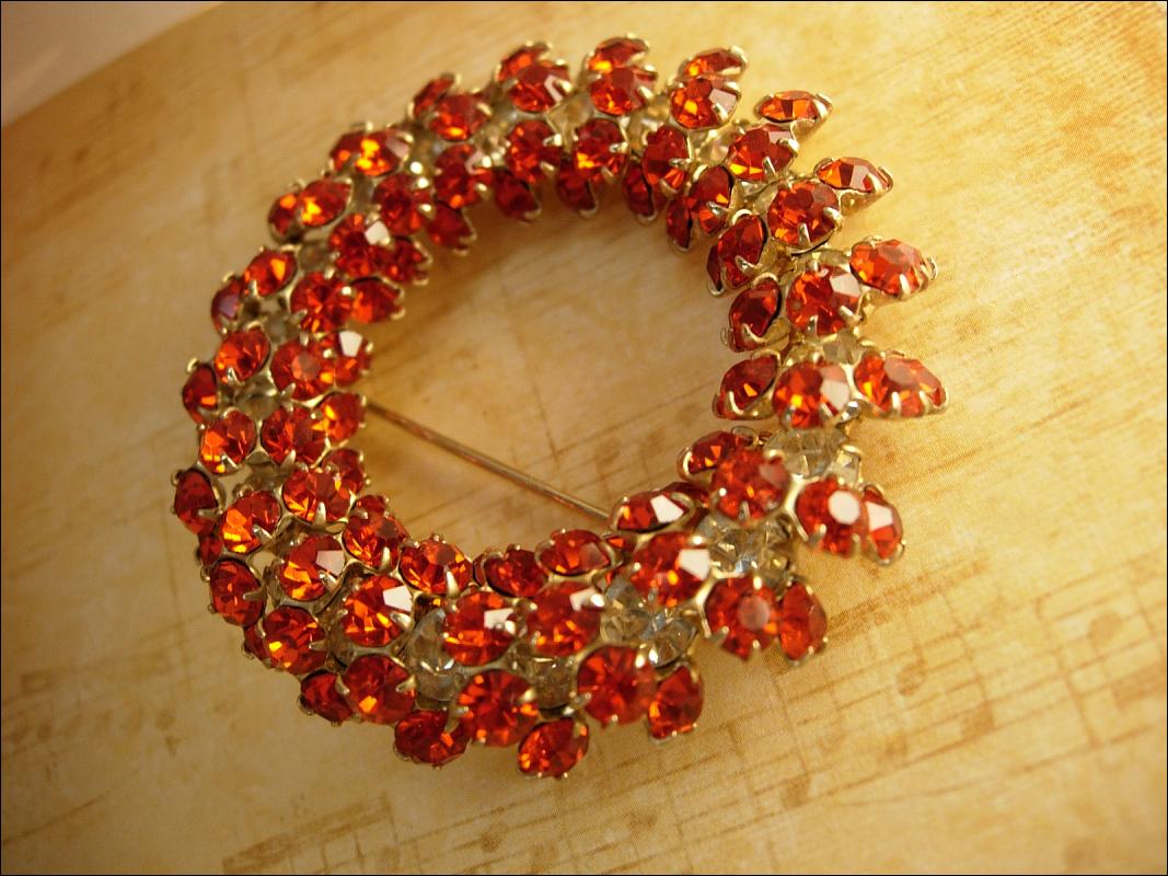 Vintage 100 Rhinestone Brooch Chunky cascading Circle Fall colors