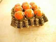 Vintage Fancy Czech Glass Brooch with ornate metal work