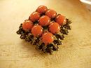Vintage Fancy Czech Glass Brooch with ornate metal work