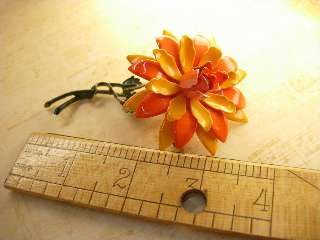 HUge Vintage Enamel Trembler Flower brooch