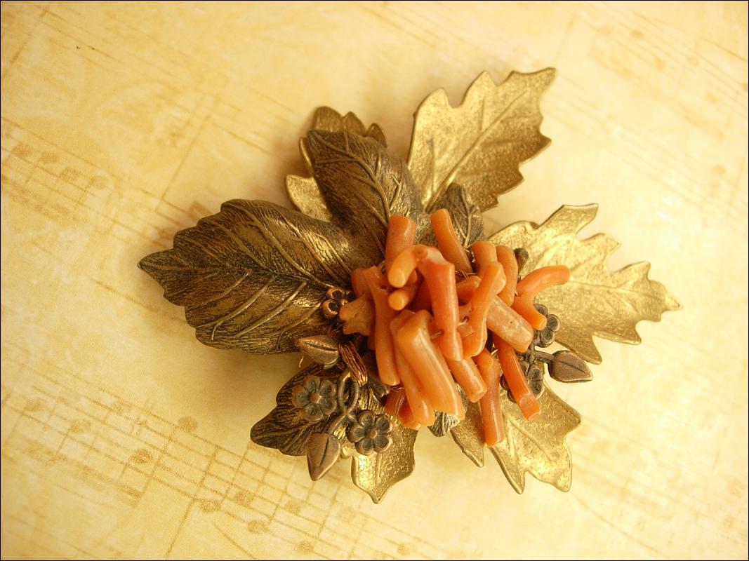HUGE Vintage Coral Leaf Brooch