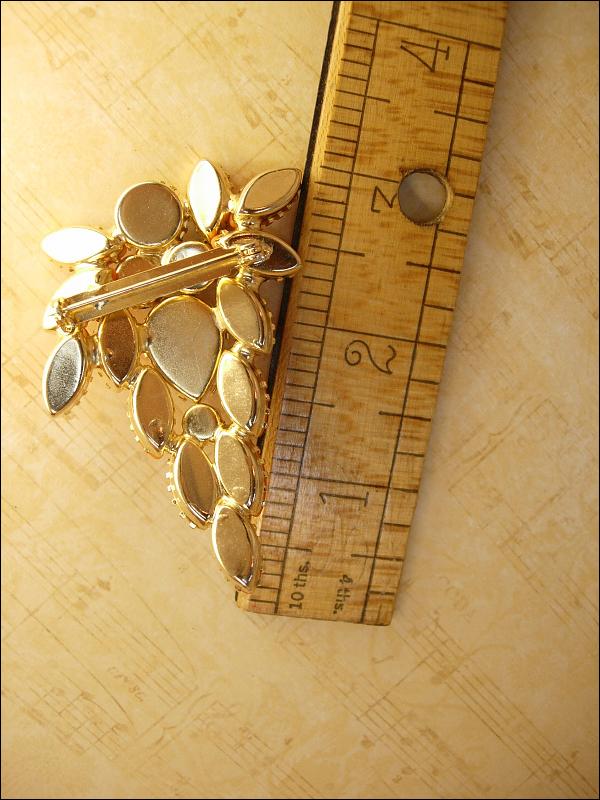 HUGe vintage brooch orange Dramatic Rhinestone and pearl cascading navettes
