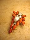 HUGe vintage brooch orange Dramatic Rhinestone and pearl cascading navettes