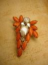 HUGe vintage brooch orange Dramatic Rhinestone and pearl cascading navettes