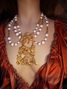 Vintage SIgned Vogue HUGE dragon necklace statement piece with festoon swags