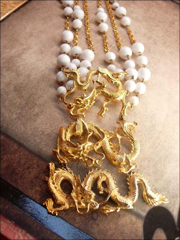 Vintage SIgned Vogue HUGE dragon necklace statement piece with festoon swags