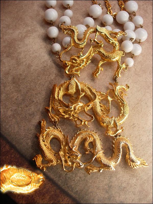 Vintage SIgned Vogue HUGE dragon necklace statement piece with festoon swags