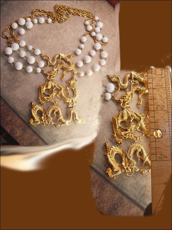 Vintage SIgned Vogue HUGE dragon necklace statement piece with festoon swags