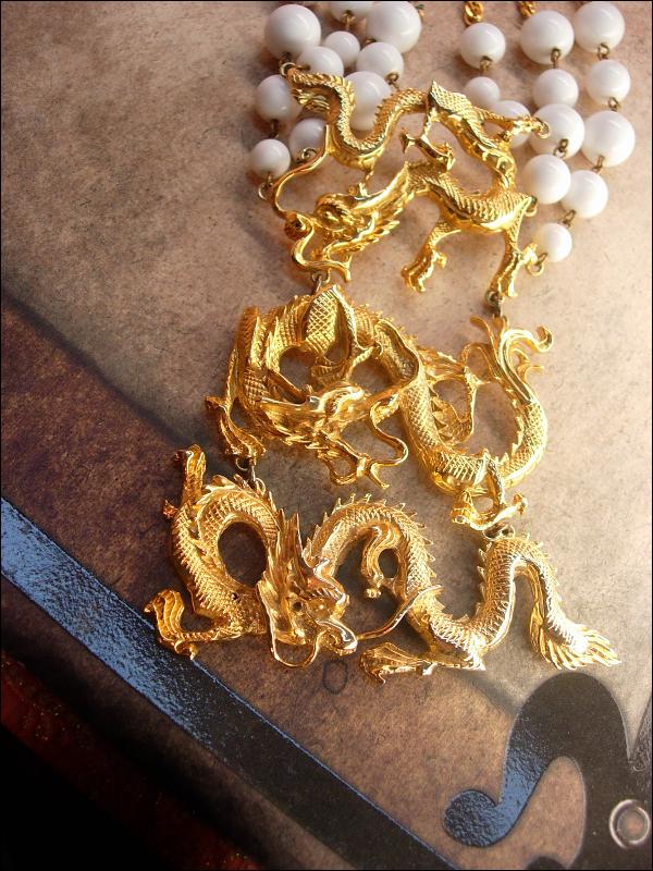 Vintage SIgned Vogue HUGE dragon necklace statement piece with festoon swags