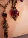 Antique Garnet Red Victorian Fob Czech Necklace Dramatic Brass fringe