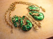 Vintage Enamel HUGE Chinese jeweled eye Dragon Necklace Signed Vendome