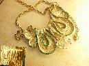 Vintage Enamel HUGE Chinese jeweled eye Dragon Necklace Signed Vendome