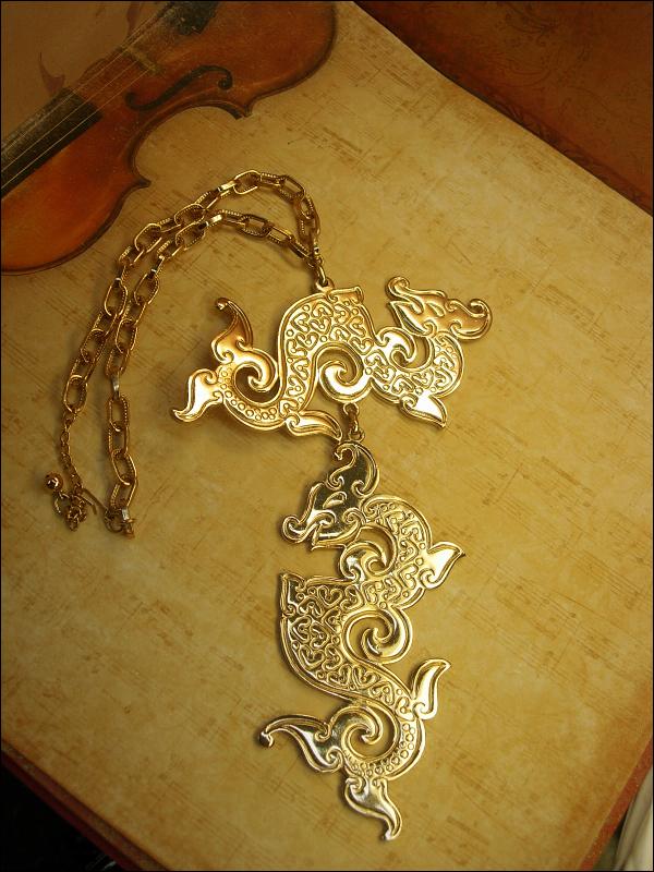 HUGe Runway Signed Double Dragon Super long Necklace Napier