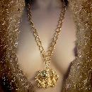 Vintage Signed Green Eyed Dragon huge chinese pendant on long fancy chain Lisner