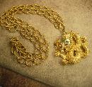 Vintage Signed Green Eyed Dragon huge chinese pendant on long fancy chain Lisner