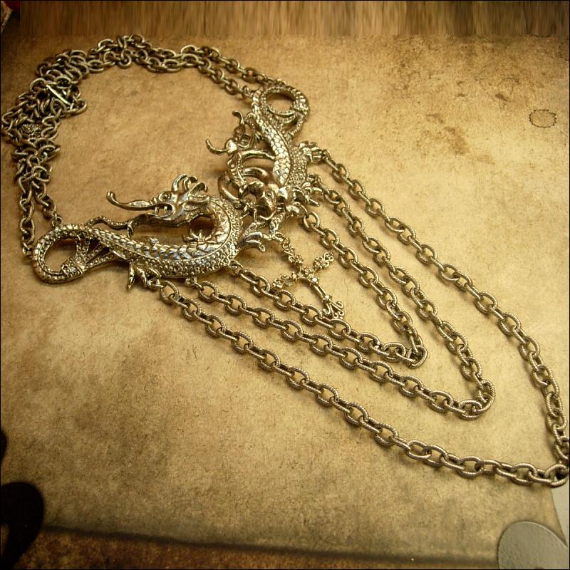 Huge Gothic Dragon medieval cross chandelier necklace statement necklace