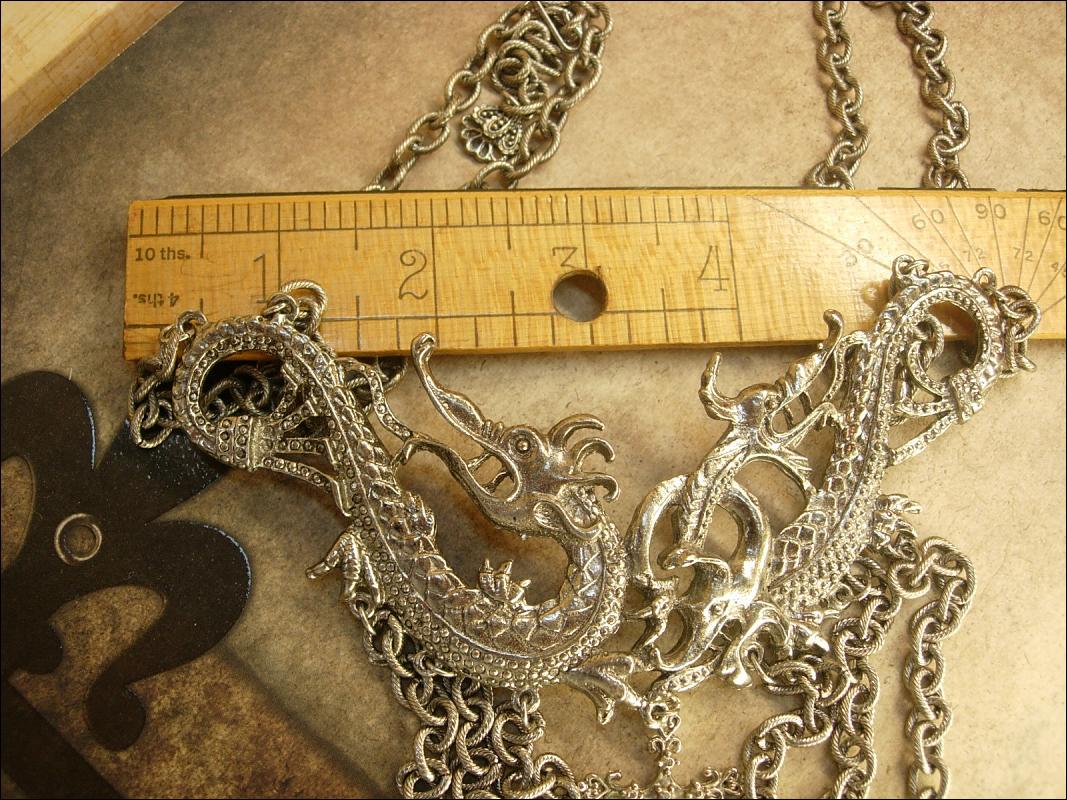Huge Gothic Dragon medieval cross chandelier necklace statement necklace