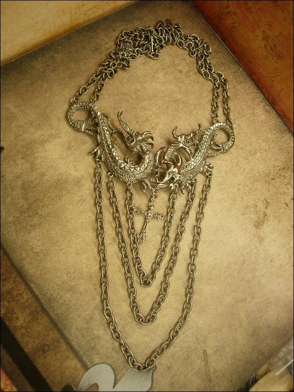 Huge Gothic Dragon medieval cross chandelier necklace statement necklace