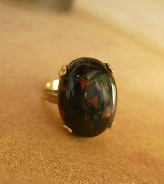 HUge Vintage Bloodstone ring 10kt gf with healing properties