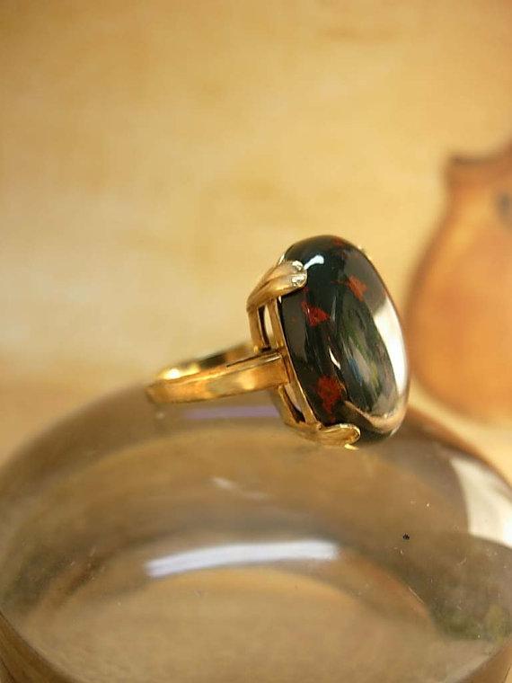 HUge Vintage Bloodstone ring 10kt gf with healing properties