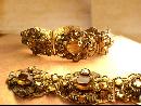 Antique Czech Bracelet golden topaz glass fancy filigree 7 1/2 long Extra long