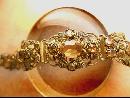 Antique Czech Bracelet golden topaz glass fancy filigree 7 1/2 long Extra long