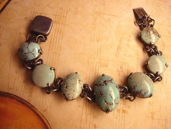 Vintage sterling Burmese Turquoise Indian bracelet with primitive turquoise stones