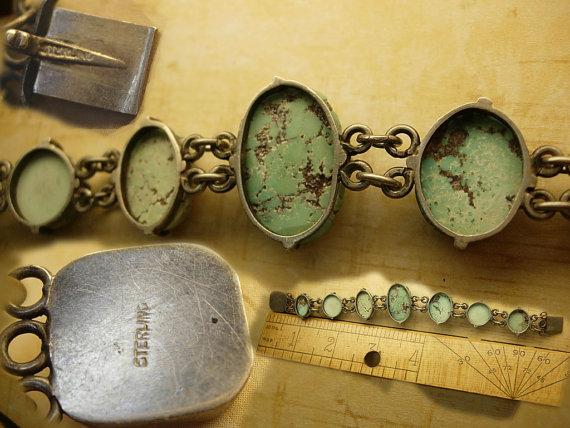 Vintage sterling Burmese Turquoise Indian bracelet with primitive turquoise stones