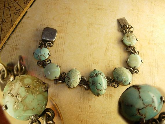 Vintage sterling Burmese Turquoise Indian bracelet with primitive turquoise stones