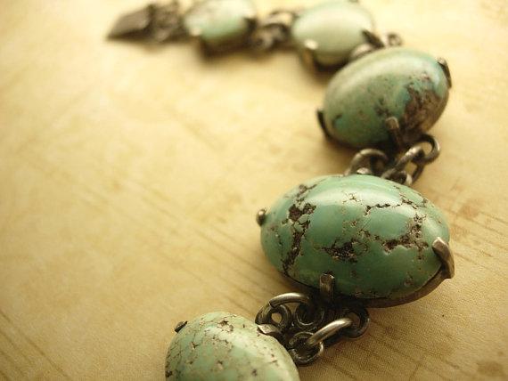 Vintage sterling Burmese Turquoise Indian bracelet with primitive turquoise stones