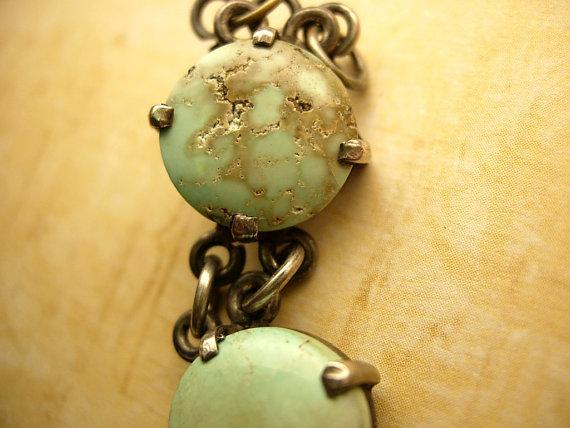 Vintage sterling Burmese Turquoise Indian bracelet with primitive turquoise stones