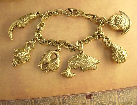Victorian Charm bracelet Bizarre Unusual Charms Asian renaissance medieval