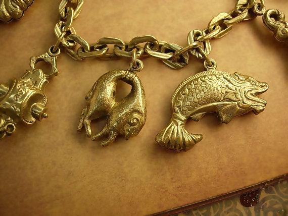 Victorian Charm bracelet Bizarre Unusual Charms Asian renaissance medieval