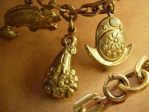 Victorian Charm bracelet Bizarre Unusual Charms Asian renaissance medieval