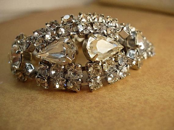 Vintage fancy rhinestone bracelet large tear drop links