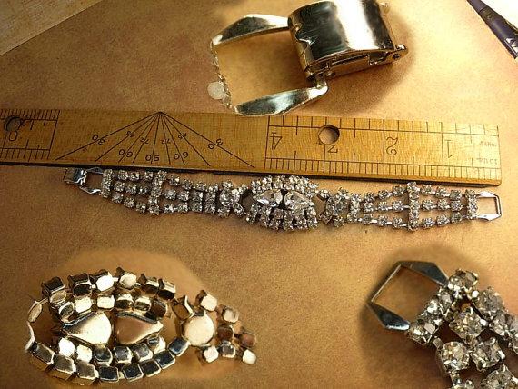 Vintage fancy rhinestone bracelet large tear drop links