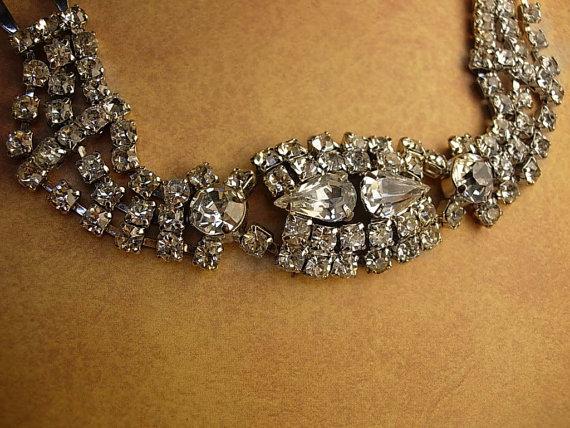 Vintage fancy rhinestone bracelet large tear drop links