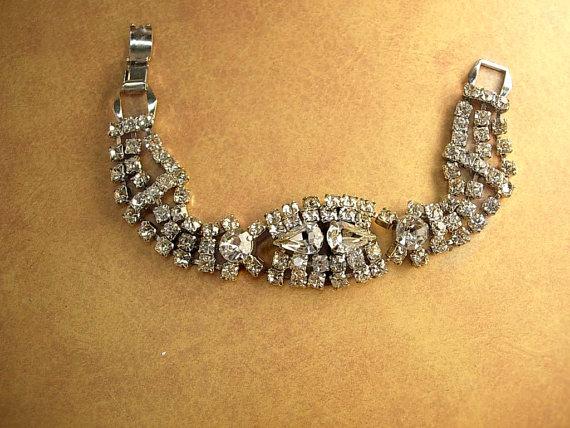 Vintage fancy rhinestone bracelet large tear drop links