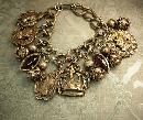 Vintage MEdieval Charm bracelet Knight Fobs Crown Charms rhinestone drops