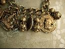 Vintage MEdieval Charm bracelet Knight Fobs Crown Charms rhinestone drops
