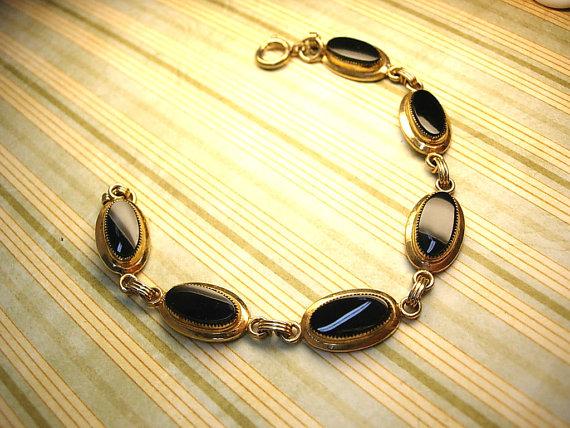 Vintage Victorian bracelet Black onyx stones 12kt gf
