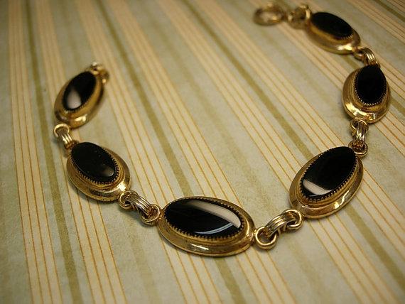 Vintage Victorian bracelet Black onyx stones 12kt gf
