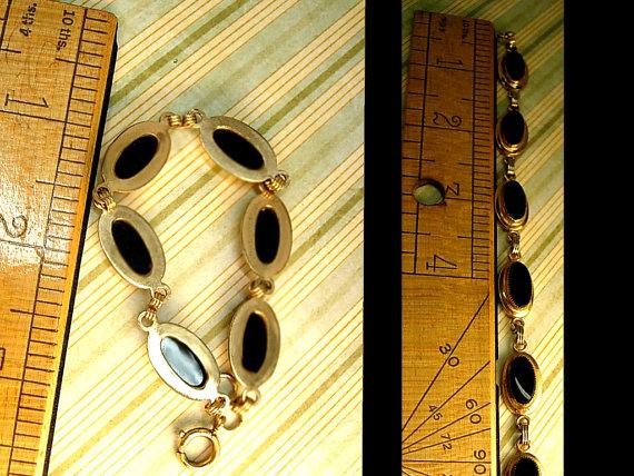 Vintage Victorian bracelet Black onyx stones 12kt gf