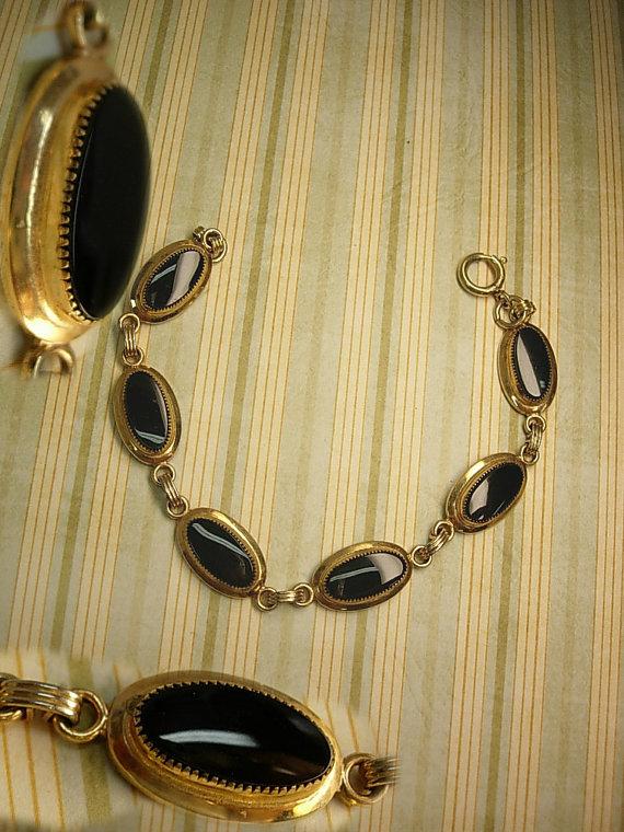 Vintage Victorian bracelet Black onyx stones 12kt gf