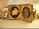 Vintage Bookchain bracelet Locket bracelet with victorian children Purple lava glass top