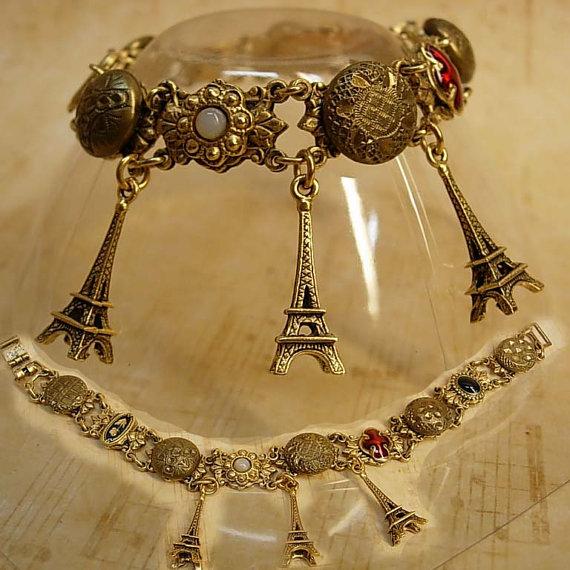 Paris Charm enamel button bracelet
